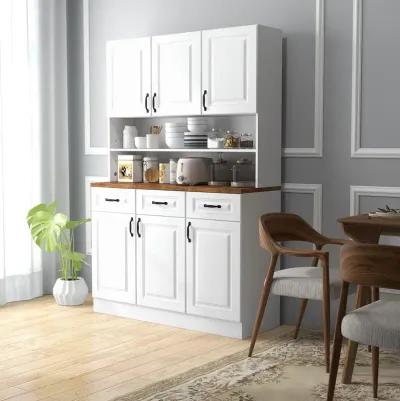 White Kitchen Hutch: 71" Pantry Cabinet with Drawers & Countertop