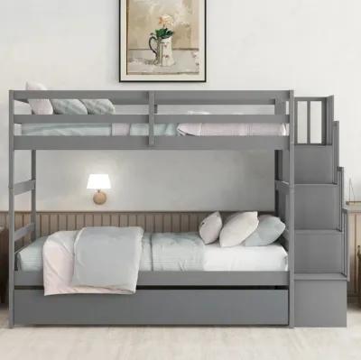 Bunk Beds Twin Over Twin Stairway Storage Function Gray