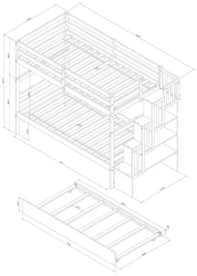 Bunk Beds Twin Over Twin Stairway Storage Function Gray