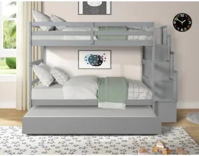 Bunk Beds Twin Over Twin Stairway Storage Function Gray