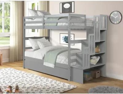 Bunk Beds Twin Over Twin Stairway Storage Function Gray