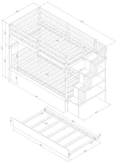 Bunk Beds Twin Over Twin Stairway Storage Function Gray