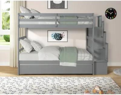 Bunk Beds Twin Over Twin Stairway Storage Function Gray