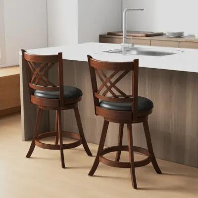 360� Swivel Upholstered Barstools Set of 2 with Back and Footrest