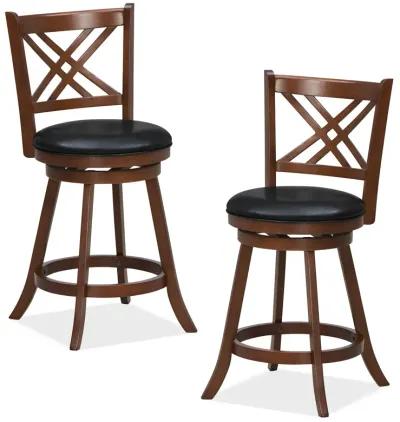 360� Swivel Upholstered Barstools Set of 2 with Back and Footrest