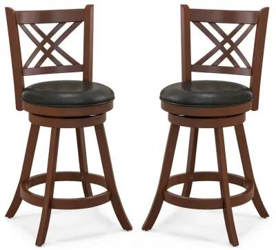 360� Swivel Upholstered Barstools Set of 2 with Back and Footrest