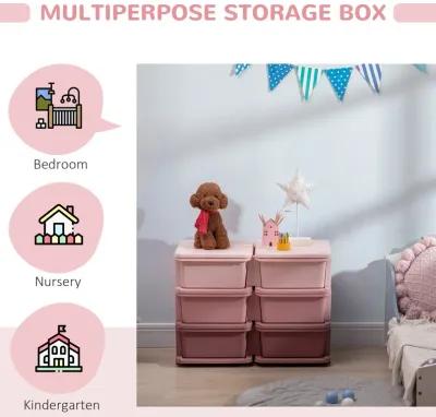 Pink Kids' Organizer: 3-Tier Storage Unit with 6 Plastic Drawers