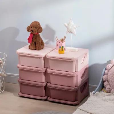 Pink Kids' Organizer: 3-Tier Storage Unit with 6 Plastic Drawers