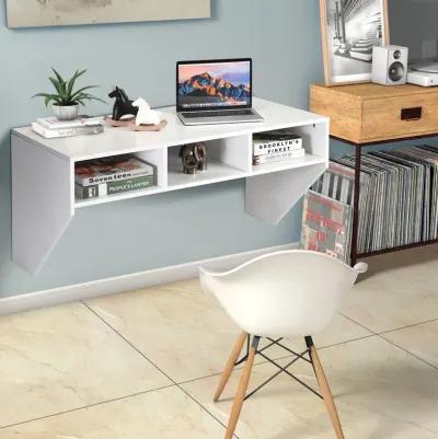 Wall Mounted Floating Computer Table Desk Home Office Storage Shelf White