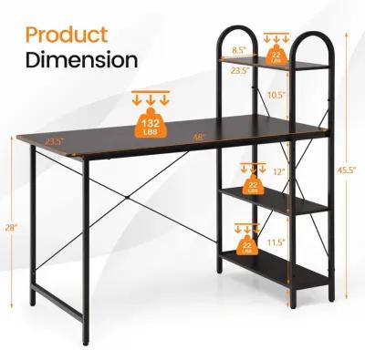 Reversible Computer Desk Study Workstation Home Office 4-tier Bookshelf-Brown