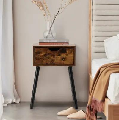 Mid-Century Industrial Nightstand with 1 Drawer for Bedroom