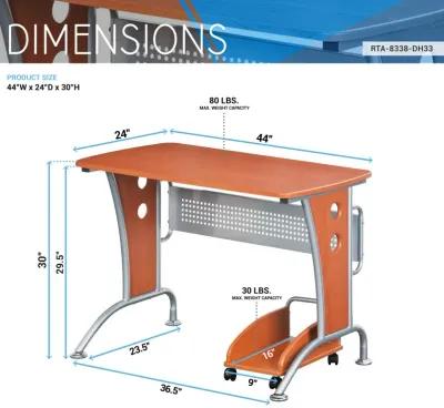 Modern Computer Desk With Mobile CPU Caddy, Dark Honey