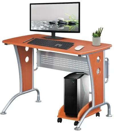 Modern Computer Desk With Mobile CPU Caddy, Dark Honey