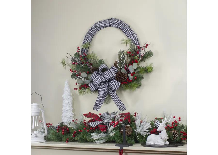 Black and White Houndstooth and Berry Artificial Christmas Wreath - 24-Inch  Unlit