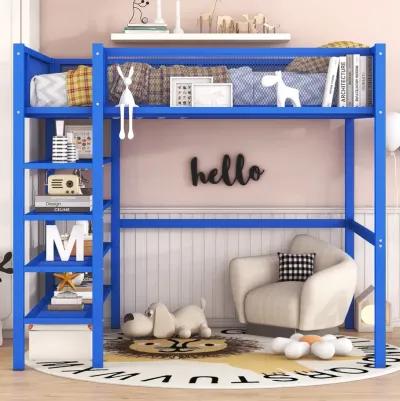 Merax Metal Loft Bed with Storage Shelves