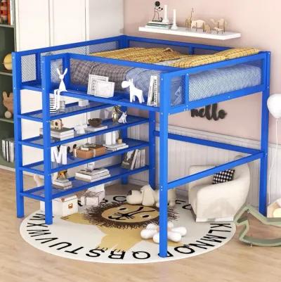 Merax Metal Loft Bed with Storage Shelves