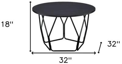 Homezia 32" Black Metal and Dark Brown  Veneer Geo Base Coffee Table