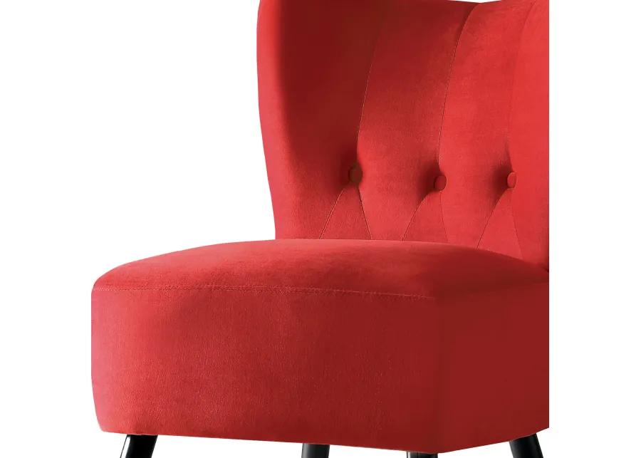 Upholstered Armless Accent Chair with Flared Back and Button Tufting, Red-Benzara