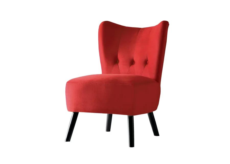 Upholstered Armless Accent Chair with Flared Back and Button Tufting, Red-Benzara