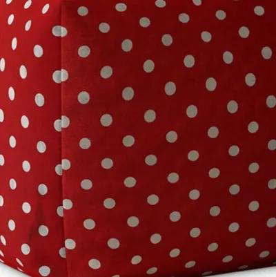 Homezia 17" Red And White Cotton Polka Dots Pouf Ottoman