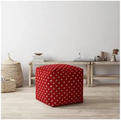 Homezia 17" Red And White Cotton Polka Dots Pouf Ottoman