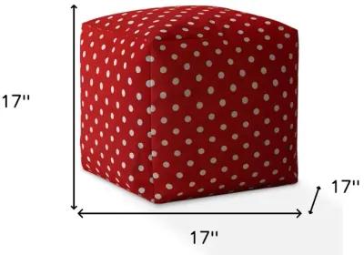 Homezia 17" Red And White Cotton Polka Dots Pouf Ottoman