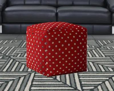 Homezia 17" Red And White Cotton Polka Dots Pouf Ottoman