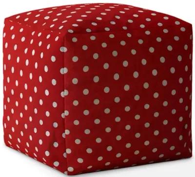 Homezia 17" Red And White Cotton Polka Dots Pouf Ottoman