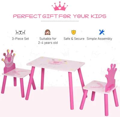 Triple Piece Collection Children's Wood Table Seat with Crown Pattern