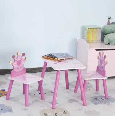 Triple Piece Collection Children's Wood Table Seat with Crown Pattern