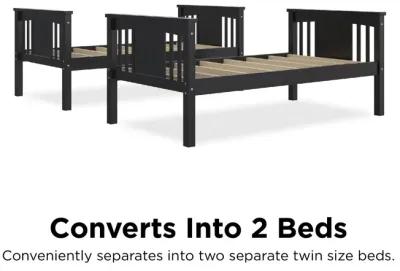 DHP Oakview Twin Over Twin Wooden Bunk Bed with Ladder and Safety Railings