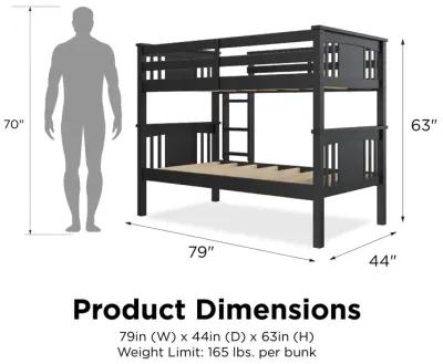 DHP Oakview Twin Over Twin Wooden Bunk Bed with Ladder and Safety Railings