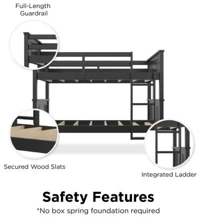 DHP Oakview Twin Over Twin Wooden Bunk Bed with Ladder and Safety Railings