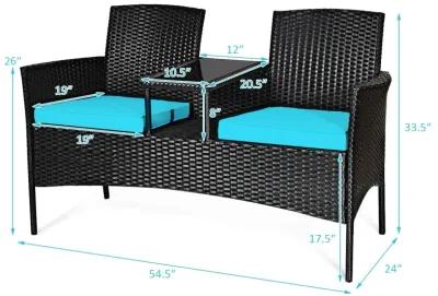 Wicker Patio Conversation Furniture Set with Removable Cushions and Table