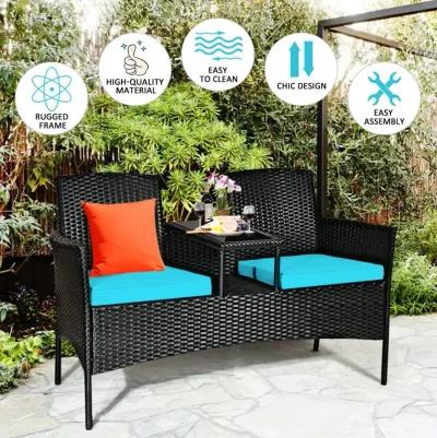 Wicker Patio Conversation Furniture Set with Removable Cushions and Table