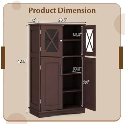 4 Doors Freeestanding Bathroom Floor Cabinet with Adjustable Shelves