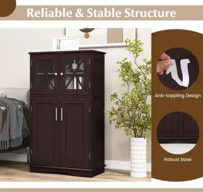 4 Doors Freeestanding Bathroom Floor Cabinet with Adjustable Shelves