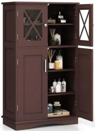 4 Doors Freeestanding Bathroom Floor Cabinet with Adjustable Shelves