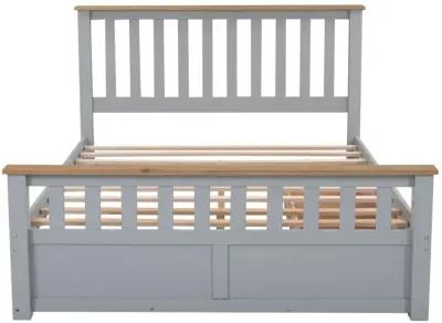 Queen Size Wood Platform Bed With Two Drawers And Wooden Slat Support