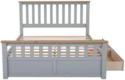 Queen Size Wood Platform Bed With Two Drawers And Wooden Slat Support