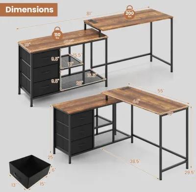 L-shaped Computer Desk with Power Outlet for Working Studying Gaming