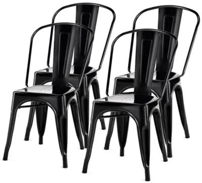 Hivvago Set of 4 Indoor Outdoor Black Metal Stacking Bistro Dining Chairs