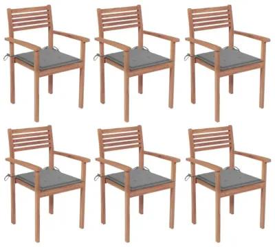 vidaXL Stackable Garden Chairs with Cushions 6 pcs Solid Teak Wood