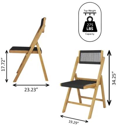 Olivier Coastal Modern Wood Roped Folding Chair with Adjustable Back, Black/Natural (Set of 2)