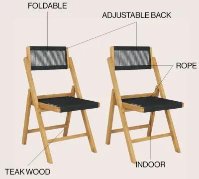 Olivier Coastal Modern Wood Roped Folding Chair with Adjustable Back