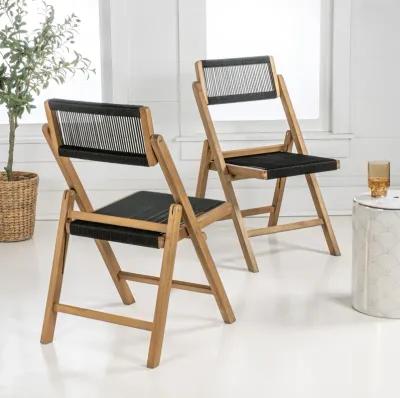 Olivier Coastal Modern Wood Roped Folding Chair with Adjustable Back, Black/Natural (Set of 2)