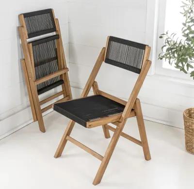 Olivier Coastal Modern Wood Roped Folding Chair with Adjustable Back, Black/Natural (Set of 2)