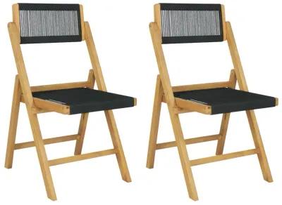 Olivier Coastal Modern Wood Roped Folding Chair with Adjustable Back, Black/Natural (Set of 2)