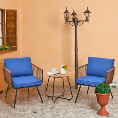 3 Pieces Patio Bistro Furniture Set with Armrest and Soft Cushions