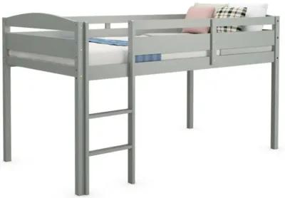 Wooden Twin Low Loft Bunk Bed with Guard Rail and Ladder